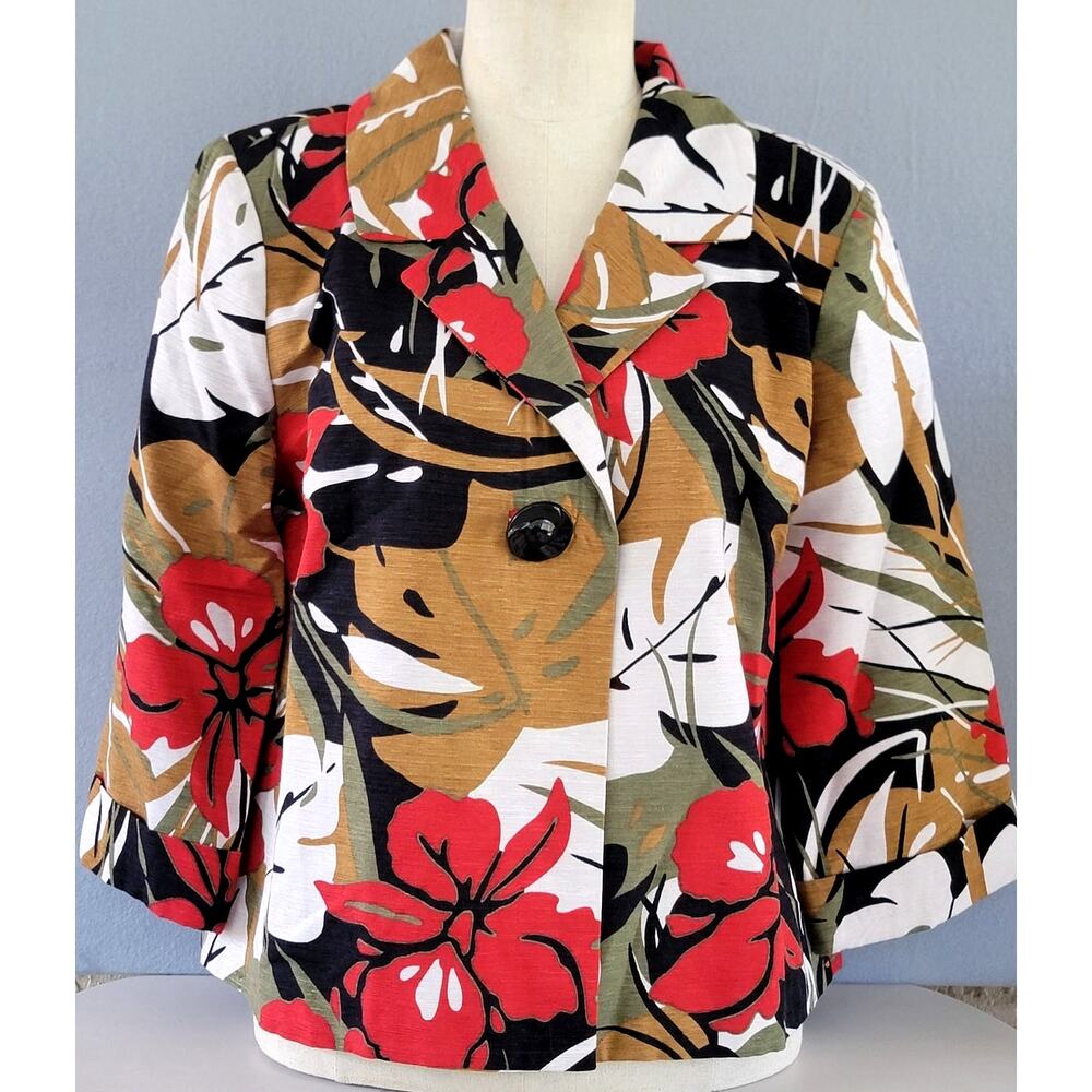 Scott Taylor Floral Silk Blend Cropped Blazer XL Resort